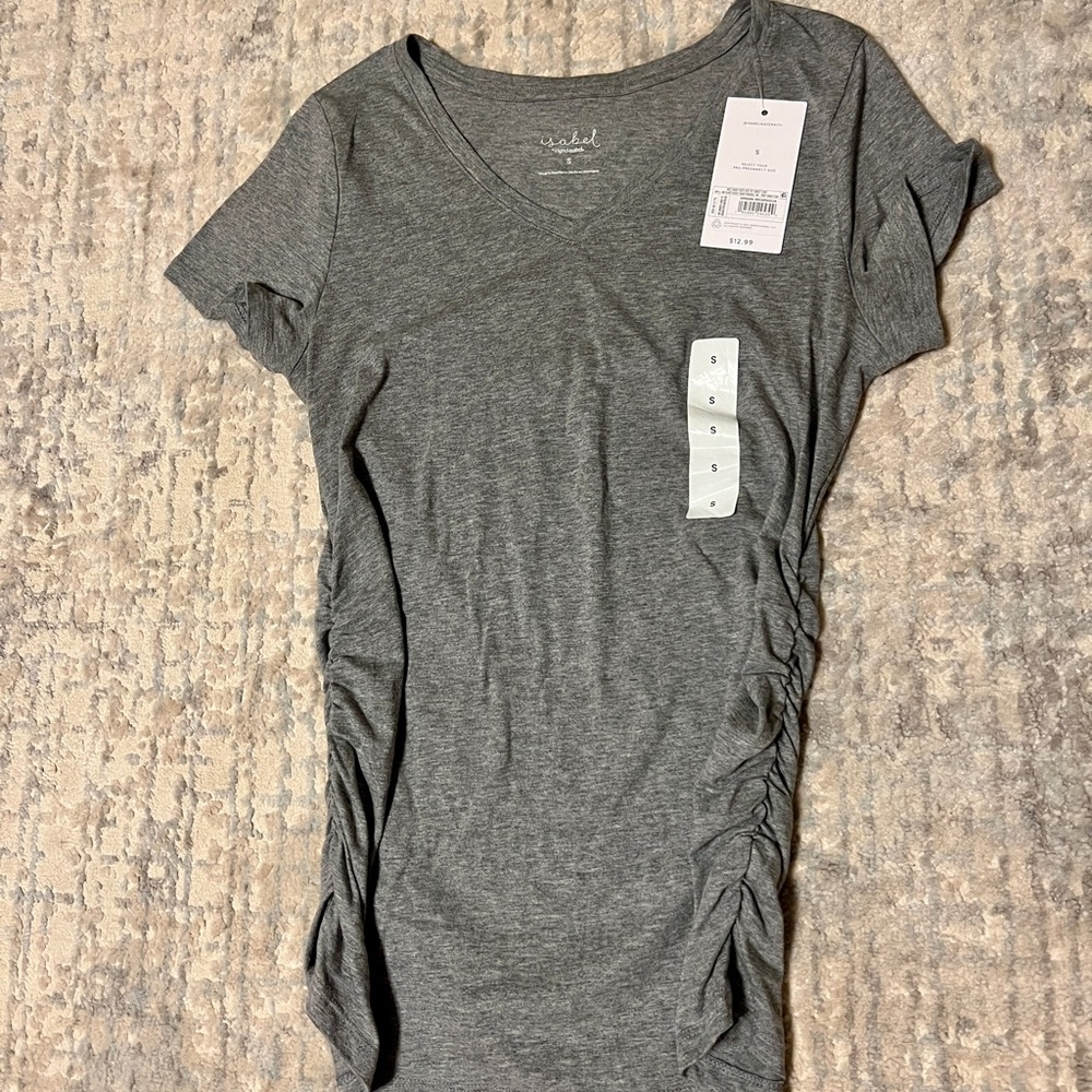 Gray V-Neck Ruched Women Top